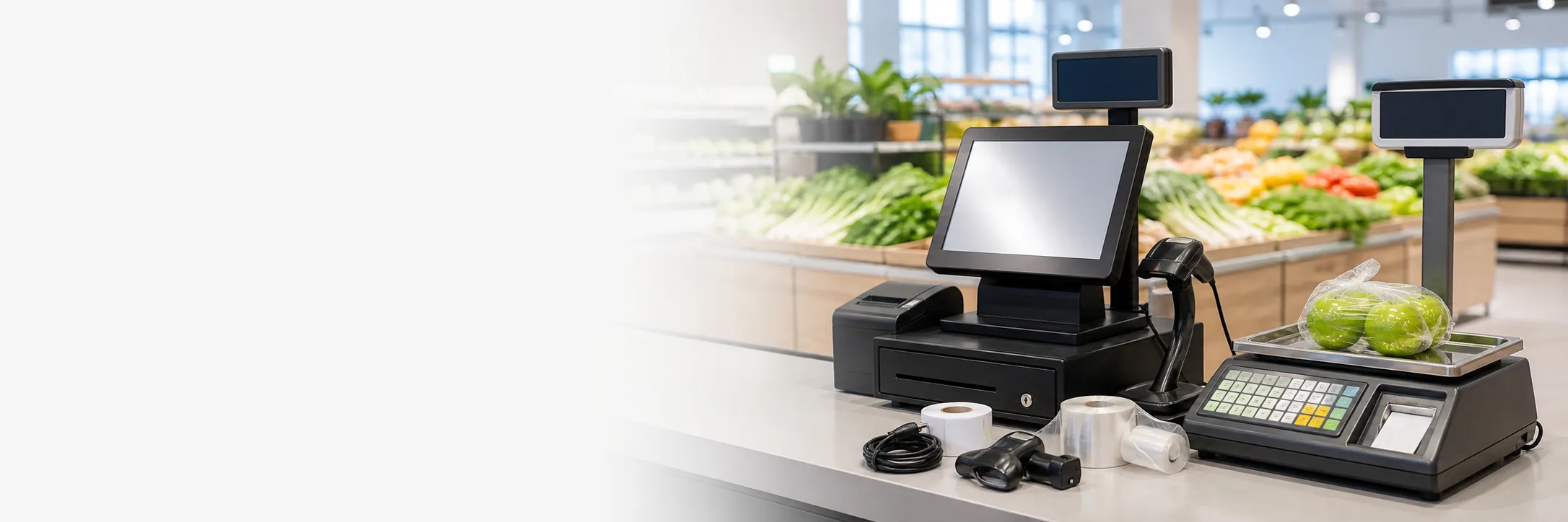 Grocery POS Hardware Setup: POS Terminal, Self-Checkout and Label Printing Scale