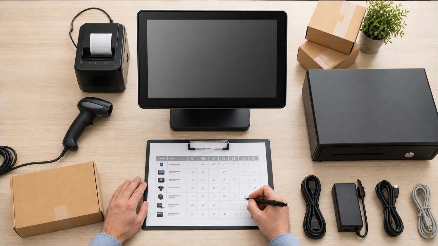 Illustrative supplier comparison board for retail POS hardware RFP review
