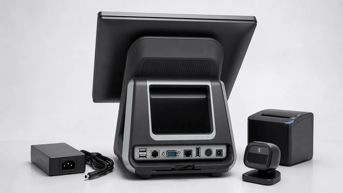 POS hardware supplier checklist showing a terminal and configuration details